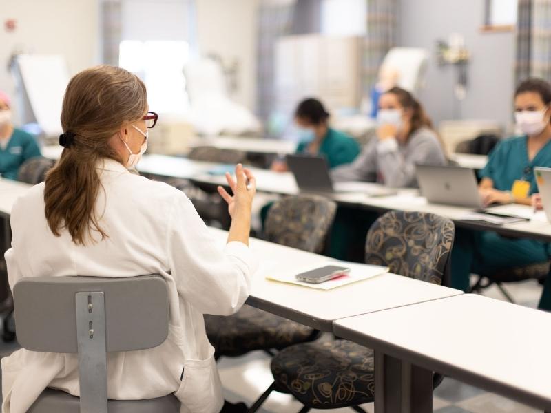 a v.c.u. nursing faculty member leads a class